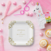 Elegant Goud  Classic Bruiloft Dessert Papieren Bordje (Feest)