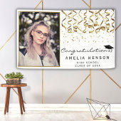 Elegant Goud Confetti Afstuderen Fotobanner Spandoek