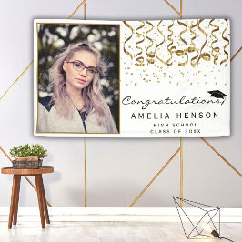 Elegant Goud Confetti Afstuderen Fotobanner Spandoek