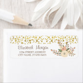 Elegant, Goud Confetti, Bloemen Adreslabel Etiket (Insitu)