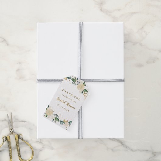 Elegant Goud Confetti Bloemen Vrijgezellenfeest La Cadeaulabel (Met Touw)