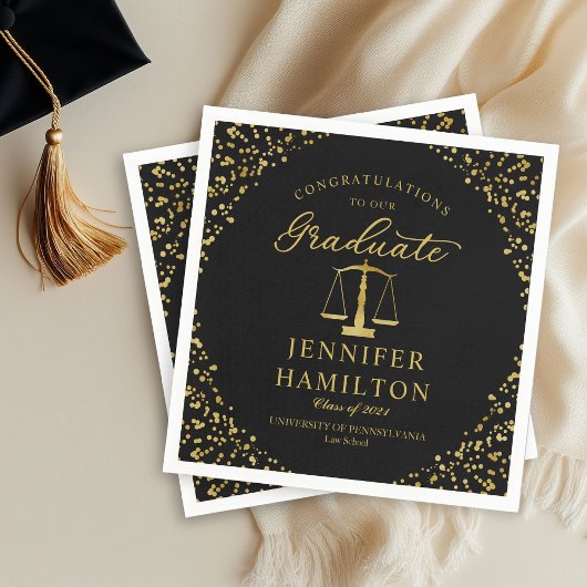 Elegant Goud Confetti Law School Afstuderen Zwart Servet