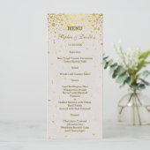 Elegant Goud Confetti Wit Lederen Bruiloft Menu (Staand voorkant)
