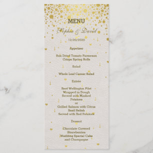 Elegant Goud Confetti Wit Lederen Bruiloft Menu