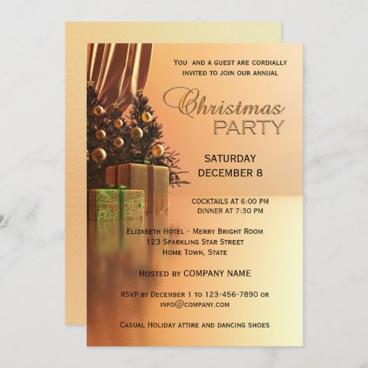 Elegant Goud Corporate Kerstfeest uitnodiging (Voorkant / Achterkant)