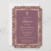 Elegant Goud Cross Script Bloemen Doop Kaart (Voorkant)