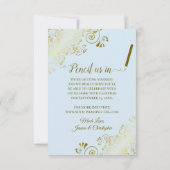 Elegant Goud Curly Filigree op Poeder Blauw Bruilo Save The Date (Achterkant)