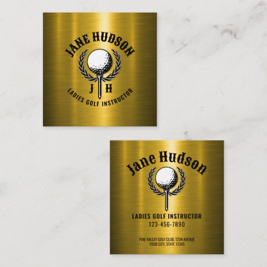 Elegant Goud Custom Golf Monogram Ontwerp Vierkante Visitekaartje (Voorkant / Achterkant)