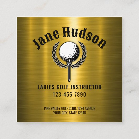 Elegant Goud Custom Golf Monogram Ontwerp Vierkante Visitekaartje (Achterkant)