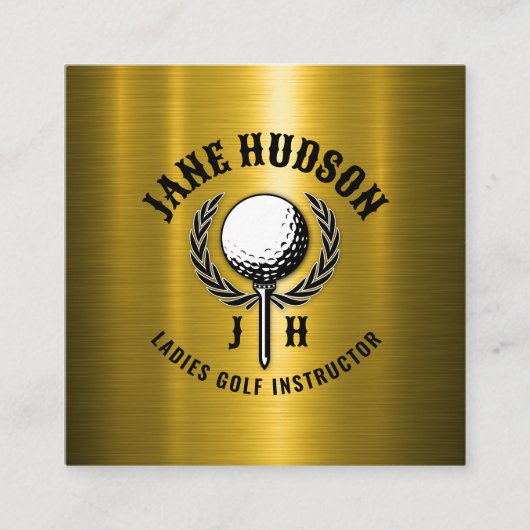 Elegant Goud Custom Golf Monogram Ontwerp Vierkante Visitekaartje (Voorkant)
