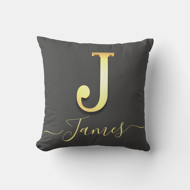Elegant Goud Custom Monogram J Naam Sierkussen (Voorkant)