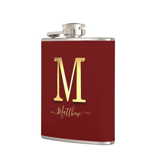 Elegant Goud Custom Monogram M Naam Flask Heupfles (Links)