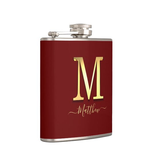 Elegant Goud Custom Monogram M Naam Flask Heupfles (Rechts)