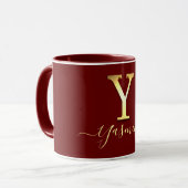 Elegant Goud Custom Monogram Y Naam Mok (Voorkant links)