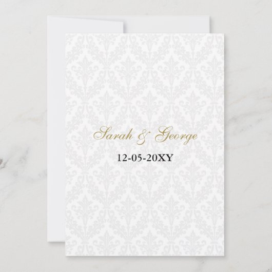 elegant goud, damask bruiloft uitnodiging (Achterkant)