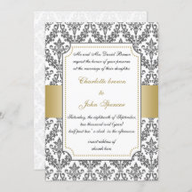elegant goud, damask bruiloft uitnodiging