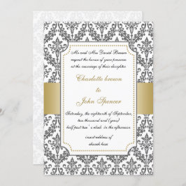 elegant goud, damask bruiloft uitnodiging