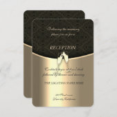 Elegant Goud,Damask,Wijn Glazen Bruiloftsreceptie Kaart (Voorkant / Achterkant)