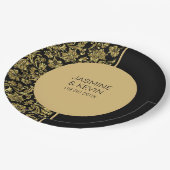 Elegant goud damast & zwart split screen papieren bordje (Gekanteld)
