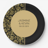 Elegant goud damast & zwart split screen papieren bordje (Voorkant)