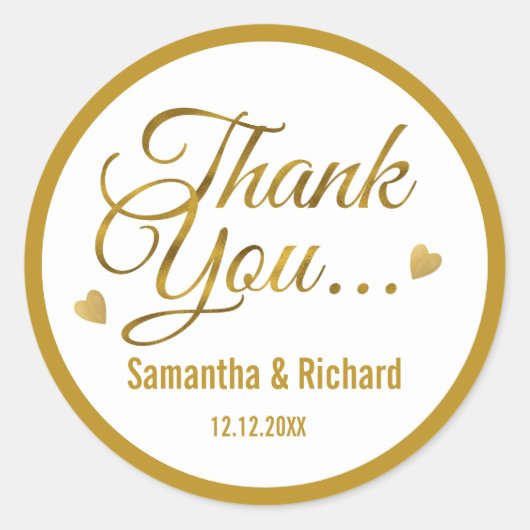 Elegant goud dank u bruiloft gunst ronde sticker (Voorkant)