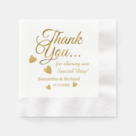 Elegant goud Dank u gepersonaliseerde bruiloft Servet (Voorkant)