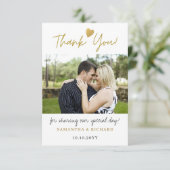 Elegant goud Dank u Hart Trouwfoto Bedankkaart (Staand voorkant)