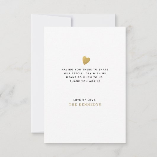 Elegant goud Dank u Hart Trouwfoto Bedankkaart (Achterkant)