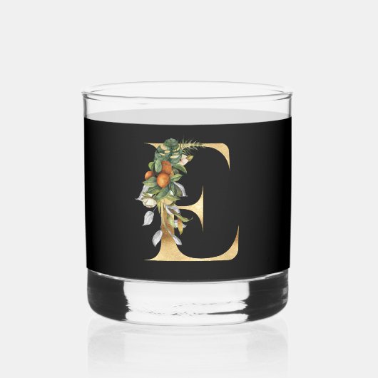 Elegant Goud Decoratief Initiaal E Whisky Glas (Voorkant)