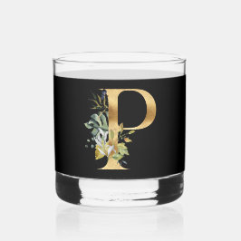 Elegant goud decoratief Initiaal P met groen Whisky Glas