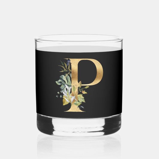 Elegant goud decoratief Initiaal P met groen Whisky Glas (Voorkant)