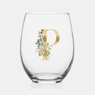 Elegant goud decoratief Initiaal P met groen Wijnglas Zonder Voet