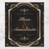Elegant Goud Demask Wreath Monogram Wijnlabel Wijn Etiket (Enkel label)