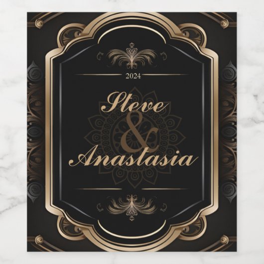 Elegant Goud Demask Wreath Monogram Wijnlabel Wijn Etiket (Enkel label)