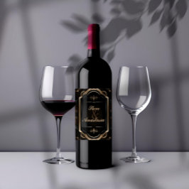 Elegant Goud Demask Wreath Monogram Wijnlabel Wijn Etiket