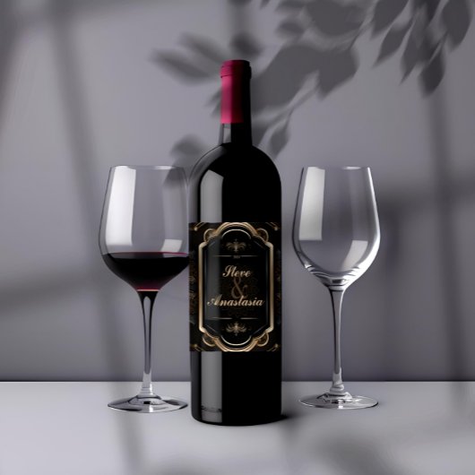 Elegant Goud Demask Wreath Monogram Wijnlabel Wijn Etiket