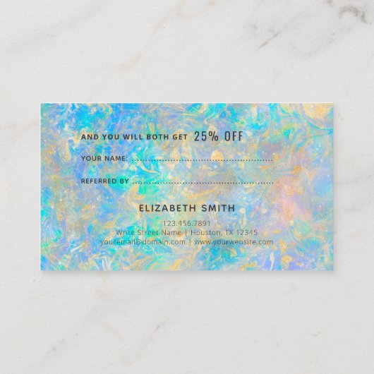 Elegant Goud Diamant Opal Stone Verwijzing Visitekaartje (Achterkant)