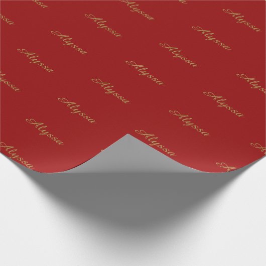 Elegant Goud Donker Rood aangepaste script naam ch Cadeaupapier (Hoek)