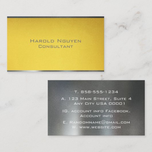 Elegant Goud & Donkergrijs Geborsteld Metaal Visitekaartje (Voorkant / Achterkant)