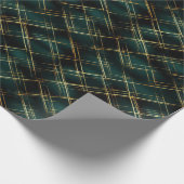 Elegant Goud & Donkergroen Tartan Plaid Kerst Cadeaupapier (Hoek)