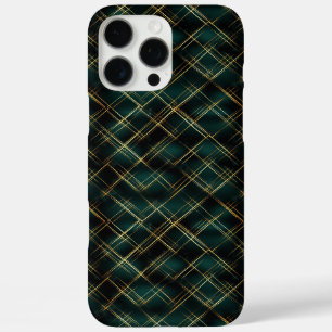 Elegant Goud & Donkergroen Tartan Plaid Kerst iPhone 16 Pro Max Hoesje
