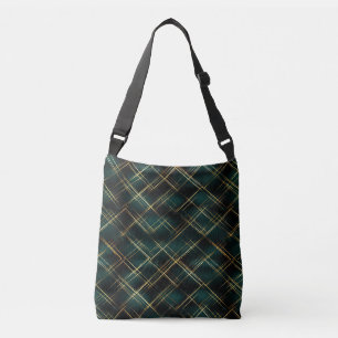 Elegant Goud & Donkergroen Tartan Plaid Kerst Crossbody Tas
