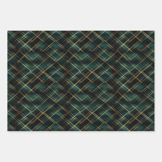 Elegant Goud & Donkergroen Tartan Plaid Kerst Inpakpapier Vel (Voorkant 2)