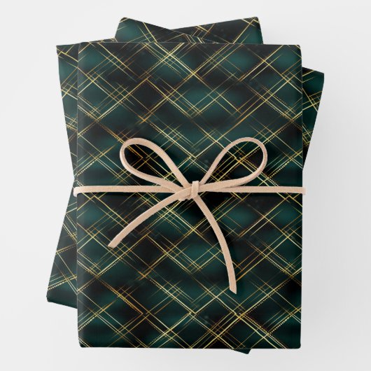 Elegant Goud & Donkergroen Tartan Plaid Kerst Inpakpapier Vel (In situ)