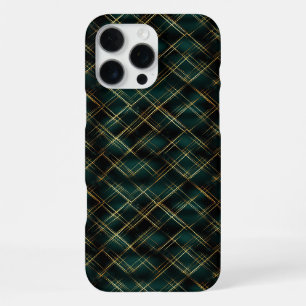 Elegant Goud & Donkergroen Tartan Plaid Kerst iPhone 16 Pro Max Hoesje