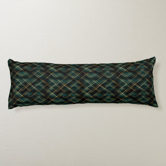 Elegant Goud & Donkergroen Tartan Plaid Kerst Lichaamskussen (Achterkant)
