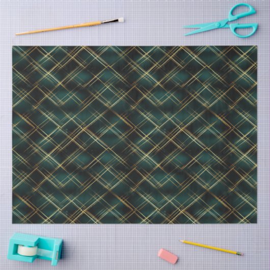 Elegant Goud & Donkergroen Tartan Plaid Kerst Tissuepapier (Craft)