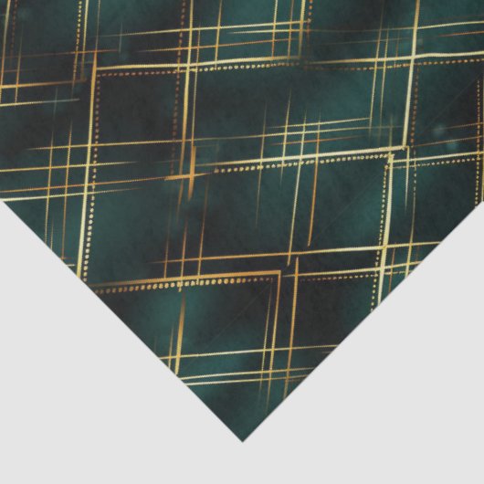 Elegant Goud & Donkergroen Tartan Plaid Kerst Tissuepapier (Detail)