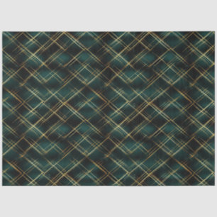 Elegant Goud & Donkergroen Tartan Plaid Kerst Tissuepapier
