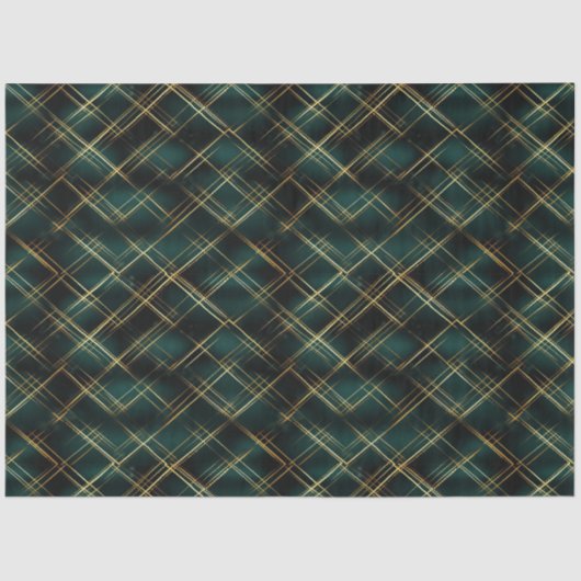 Elegant Goud & Donkergroen Tartan Plaid Kerst Tissuepapier (Voorkant)